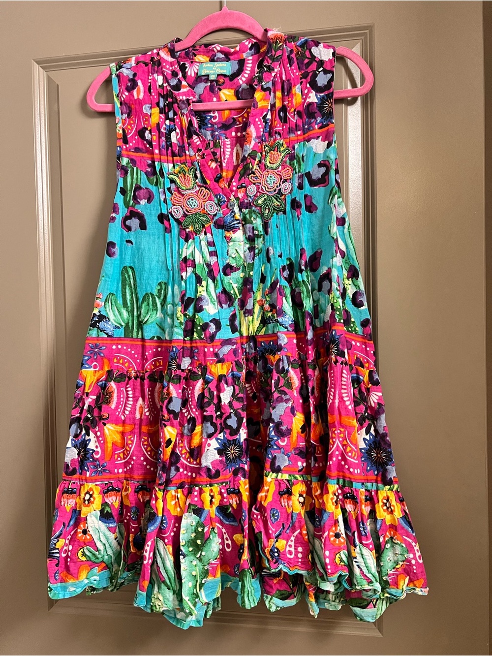 ANTICA SARTORIA Cotton Dress One Size tropical resort vacation summer Beaded
